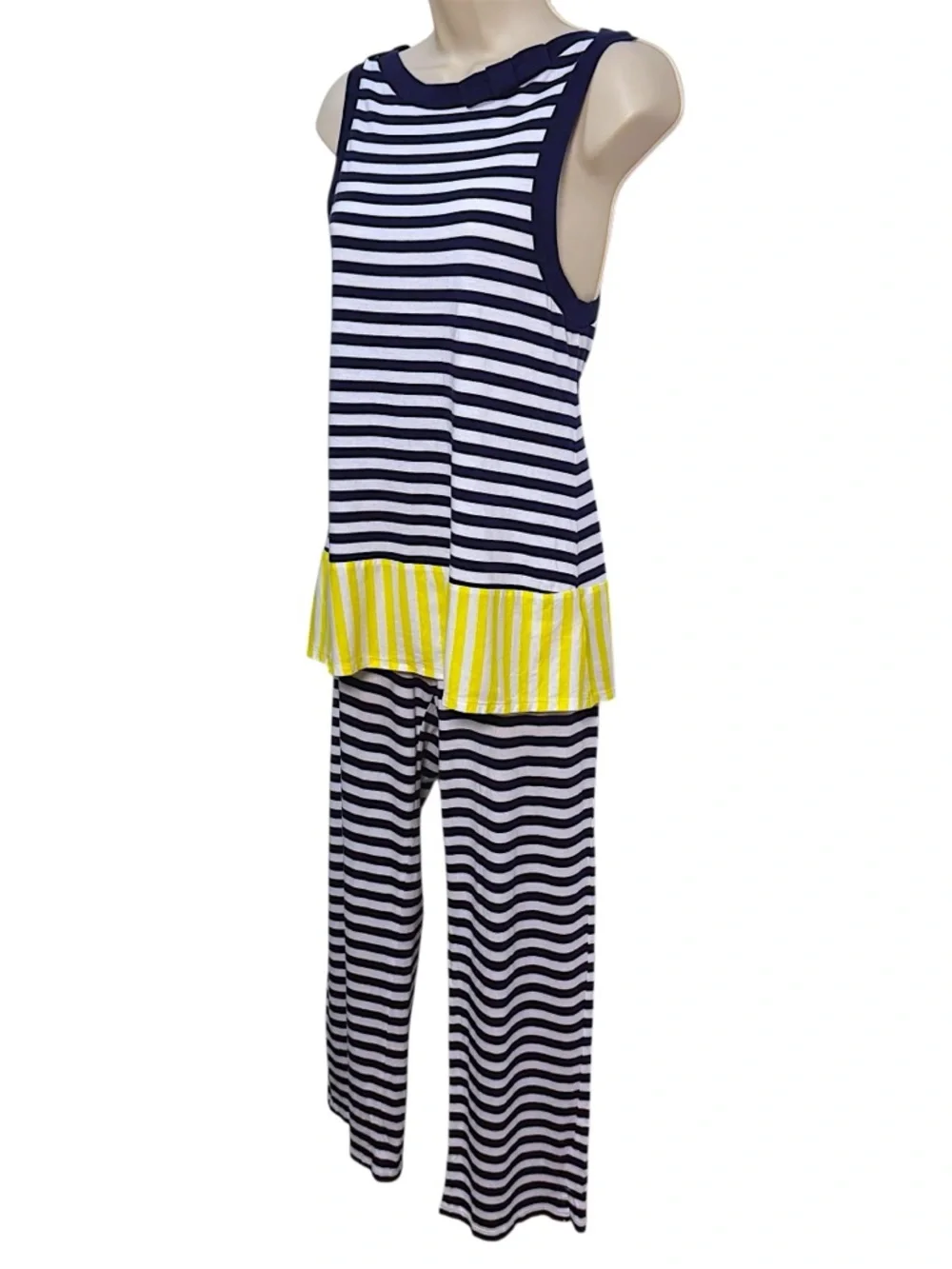 Kate Spade Cotton Dream A Little Dream Navy Yellow Tank Pants Striped Pjs Set S